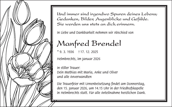 Traueranzeige von Manfred Brendel von Frankenpost