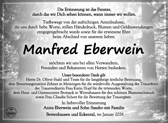 Traueranzeige von Manfred Eberwein von Südthüringer Presse
