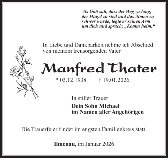 Traueranzeige von Manfred Thater von Südthüringer Presse