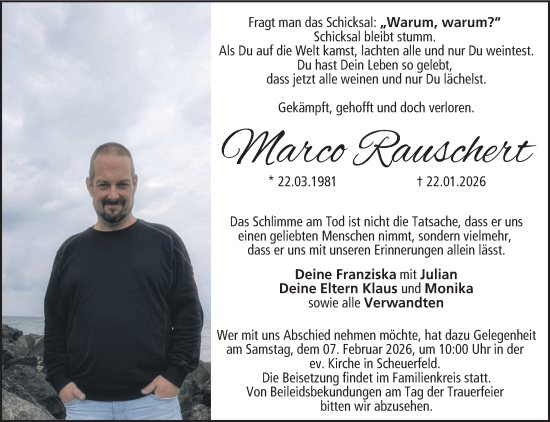 Traueranzeige von Marco Rauschert von Neue Presse Coburg