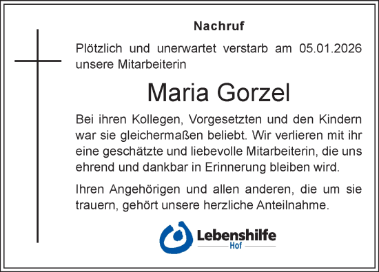 Traueranzeige von Maria Gorzel von Frankenpost