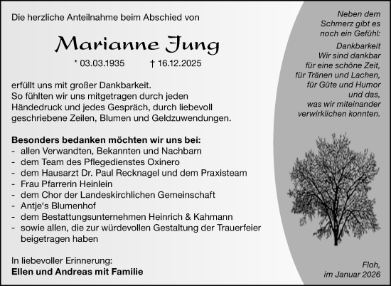 Traueranzeige von Marianne Jung von Südthüringer Presse