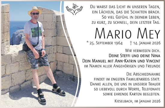 Traueranzeige von Mario Mey von Südthüringer Presse