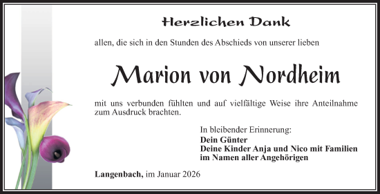 Traueranzeige von Marion von Nordheim von Südthüringer Presse