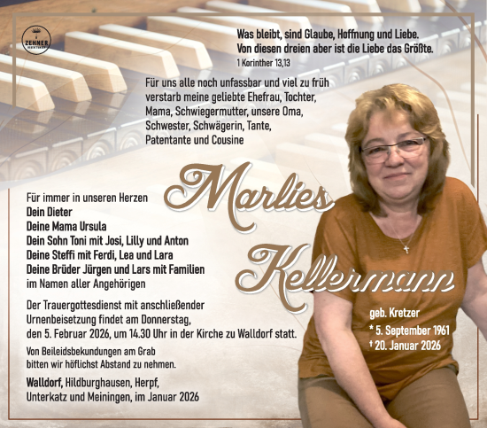 Traueranzeige von Marlies Kellermann von Südthüringer Presse