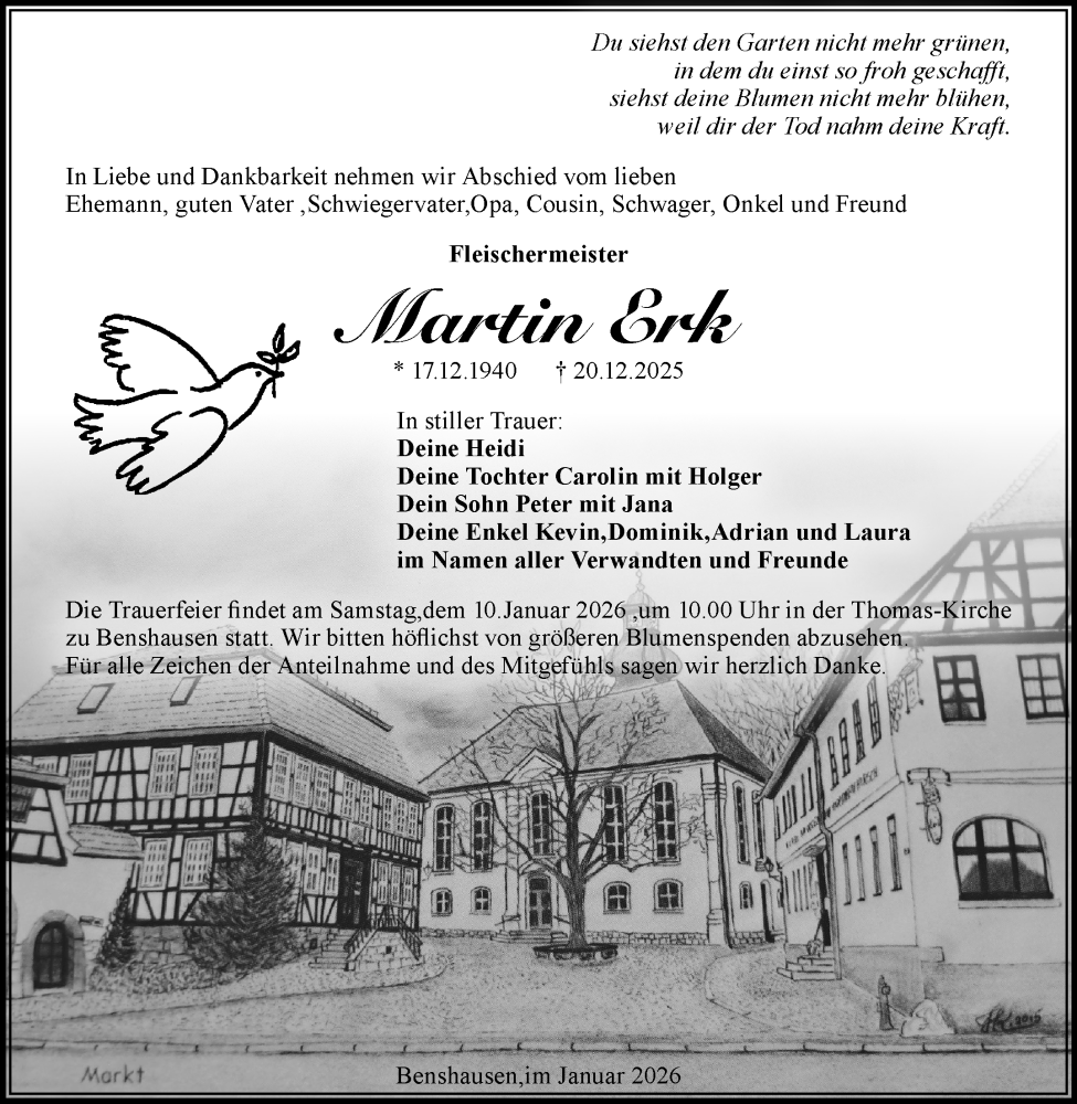  Traueranzeige für Martin Erk vom 03.01.2026 aus Südthüringer Presse