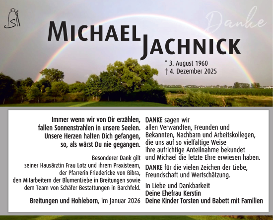 Traueranzeige von Michael Jachnick von Südthüringer Presse