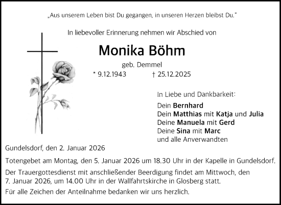 Traueranzeige von Monika Böhm von Neue Presse Coburg