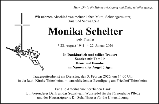 Traueranzeige von Monika Schelter von Frankenpost