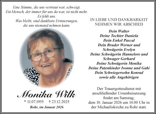 Traueranzeige von Monika Wilk von Südthüringer Presse