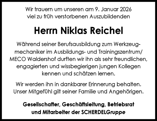 Traueranzeige von Niklas Reichel von Frankenpost