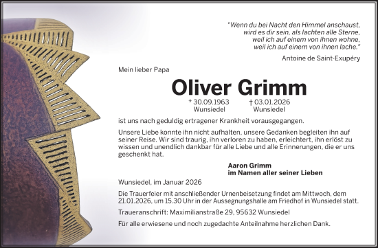 Traueranzeige von Oliver Grimm von Frankenpost