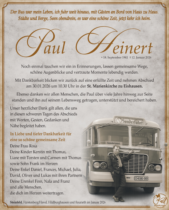 Traueranzeige von Paul Heinert von Südthüringer Presse