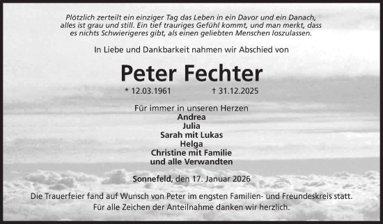 Traueranzeige von Peter Fechter von Neue Presse Coburg