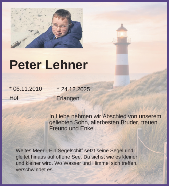Traueranzeige von Peter Lehner von Frankenpost