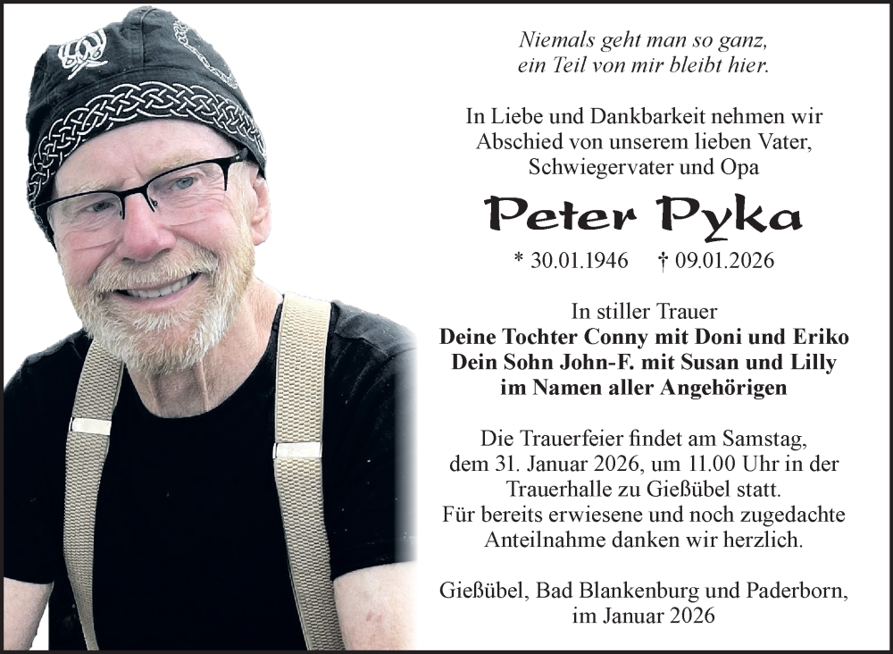  Traueranzeige für Peter Pyka vom 24.01.2026 aus Südthüringer Presse