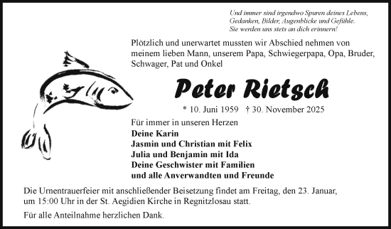 Traueranzeige von Peter Rietsch von Frankenpost