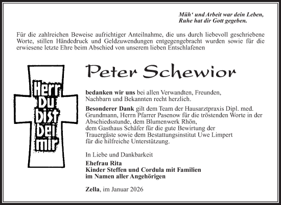 Traueranzeige von Peter Schewior von Südthüringer Presse
