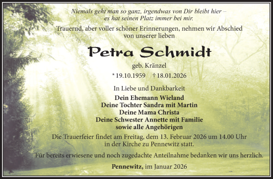 Traueranzeige von Petra Schmidt von Südthüringer Presse