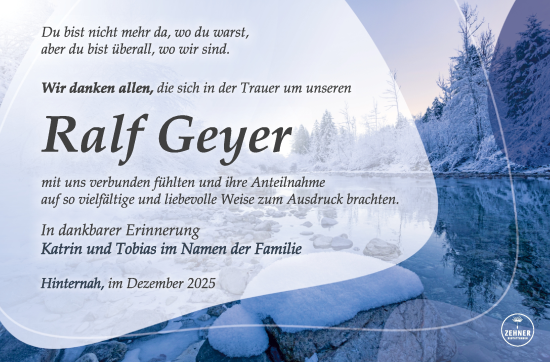 Traueranzeige von Ralf Geyer von Südthüringer Presse