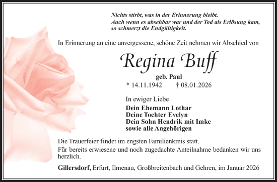 Traueranzeige von Regina Buff von Südthüringer Presse