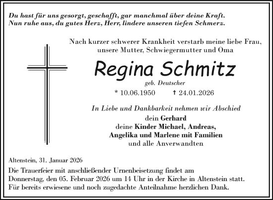 Traueranzeige von Regina Schmitz von Neue Presse Coburg