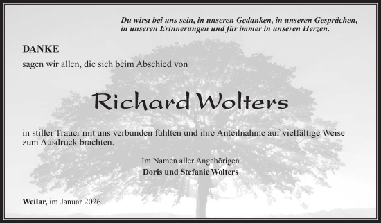 Traueranzeige von Richard Wolters von Südthüringer Presse