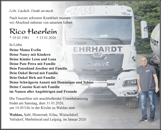 Traueranzeige von Rico Heerlein von Südthüringer Presse