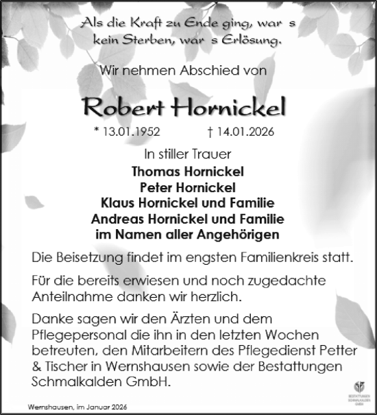 Traueranzeige von Robert Hornickel von Südthüringer Presse