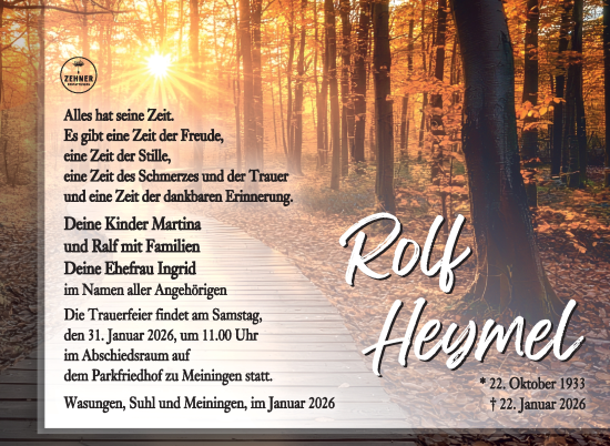 Traueranzeige von Rolf Heymel von Südthüringer Presse