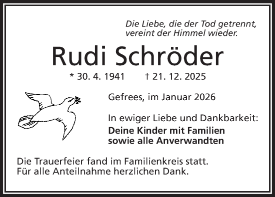 Traueranzeige von Rudi Schröder von Frankenpost