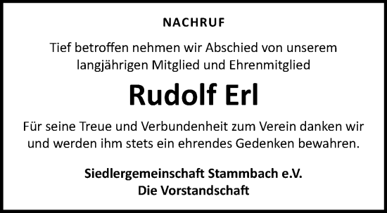 Traueranzeige von Rudolf Erl von Frankenpost