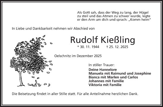 Traueranzeige von Rudolf Kießling von Frankenpost