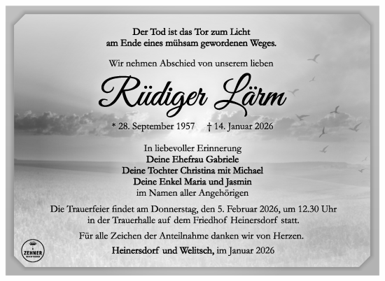 Traueranzeige von Rüdiger Lärm von Südthüringer Presse