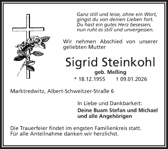 Traueranzeige von Sigrid Steinkohl von Frankenpost