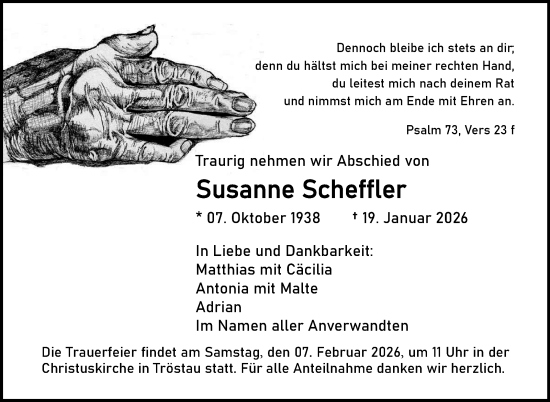 Traueranzeige von Susanne Scheffler von Frankenpost