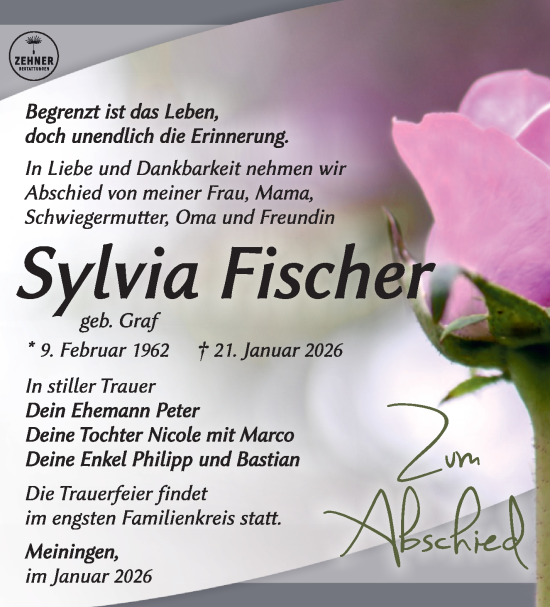 Traueranzeige von Sylvia Fischer von Südthüringer Presse