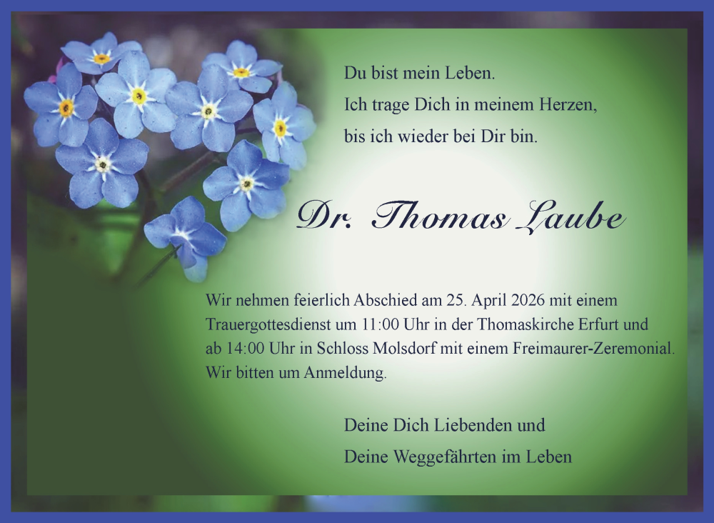  Traueranzeige für Thomas Laube vom 31.01.2026 aus Südthüringer Presse