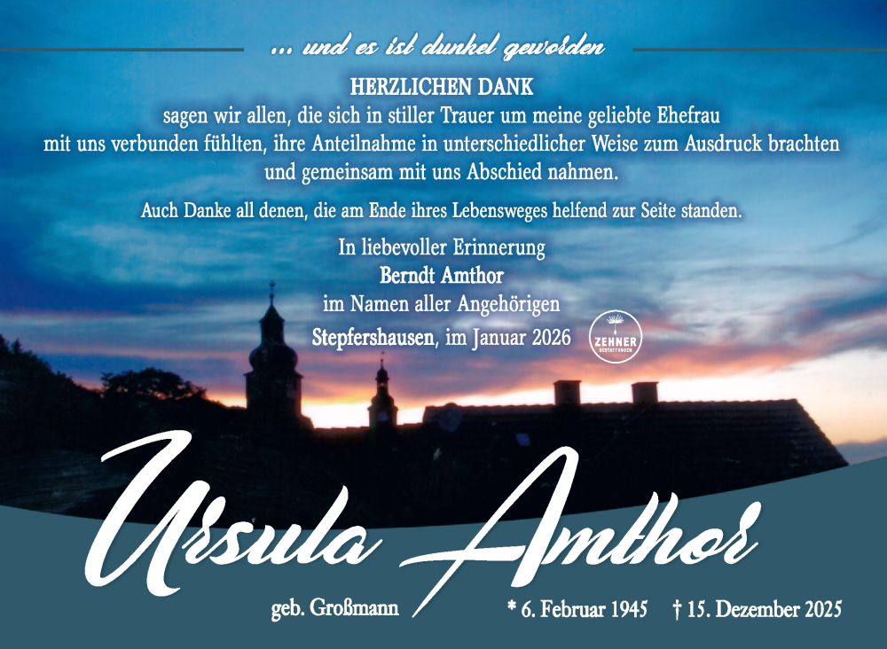  Traueranzeige für Ursula Amthor vom 17.01.2026 aus Südthüringer Presse