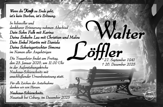 Traueranzeige von Walter Löffler von Südthüringer Presse