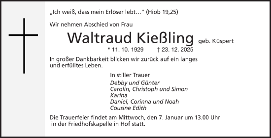 Traueranzeige von Waltraud Kießling von Frankenpost