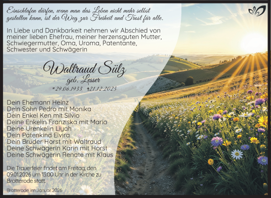 Traueranzeige von Waltraud Sülz von Südthüringer Presse