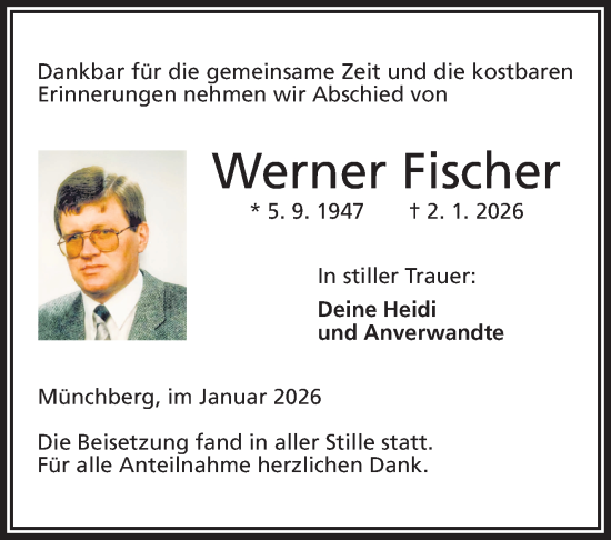 Traueranzeige von Werner Fischer von Frankenpost