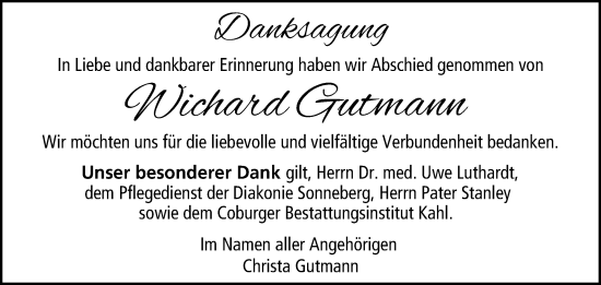 Traueranzeige von Wichard Gutmann von Südthüringer Presse