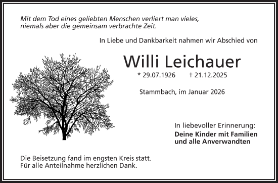 Traueranzeige von Willi Leichauer von Frankenpost