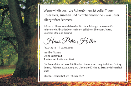 Traueranzeige von Hans Peter Heller 
