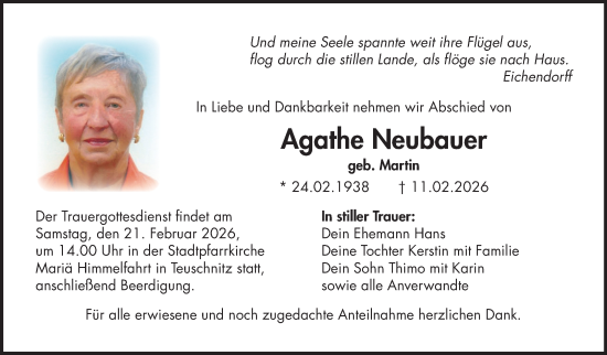 Traueranzeige von Agathe Neubauer von Neue Presse Coburg