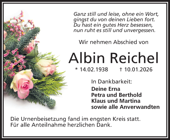 Traueranzeige von Albin Reichel von Frankenpost
