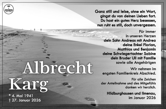 Traueranzeige von Albrecht Karg von Südthüringer Presse