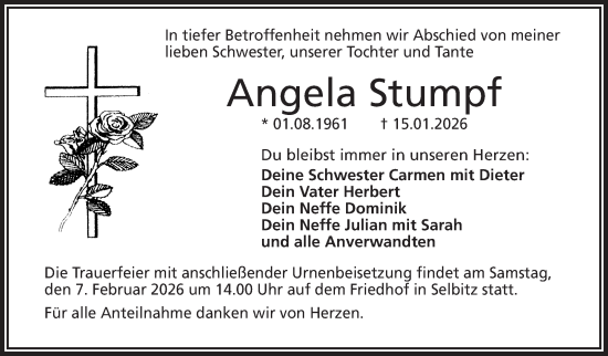 Traueranzeige von Angela Stumpf von Frankenpost